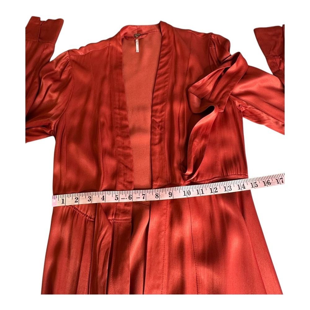 Free People Marilyn Satin Duster Red Tie Waist Long Layering Jacket Size Xs - Picture 8 of 12